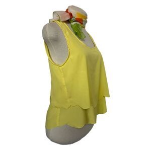 Material Girl Scallop Tiered Open Back Yellow Blouse Top Size S